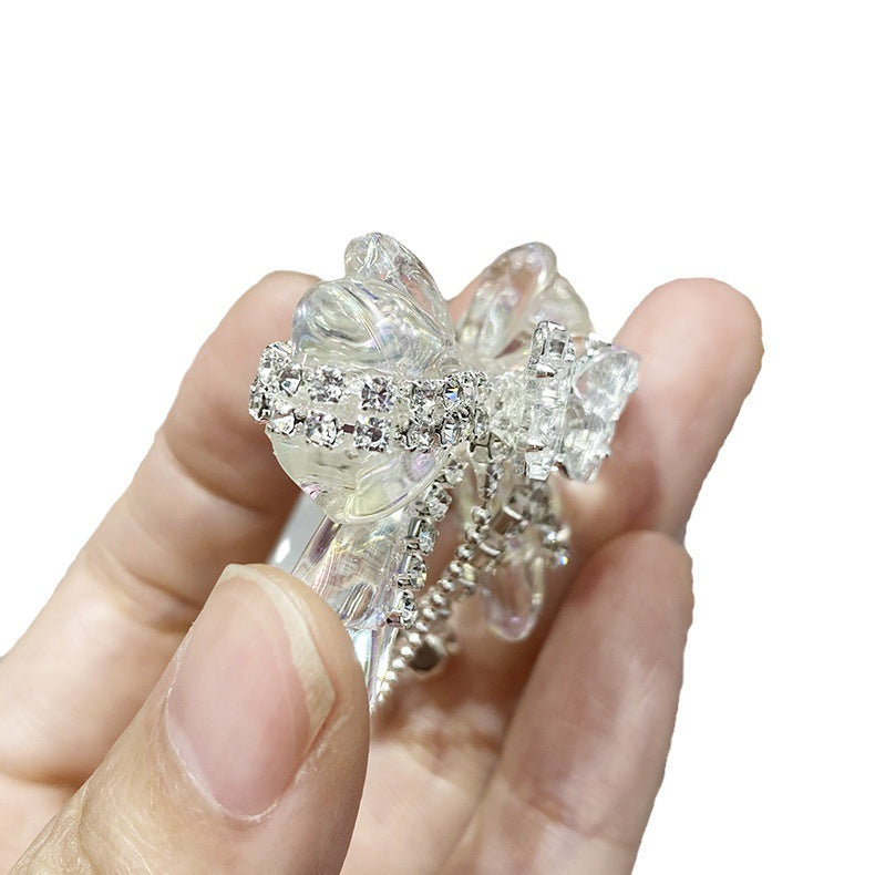 Wholesale Acrylic White Diamond Chain Bow Straight Hole Beads